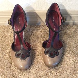 Olive brown t-strap Mary Janes with cut outs